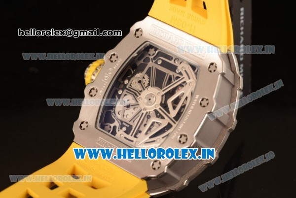 Richard Mille RM11-03 Swiss Valjoux 7750 Automatic Steel Case Skeleton Dial With Arabic Numeral Markers Yellow Rubber Strap(KV) - Click Image to Close